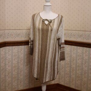 CHRISTOPHER & BANKS TAN BOHO KNIT TUNIC SWEATER SIZE XL (MADE IN USA )